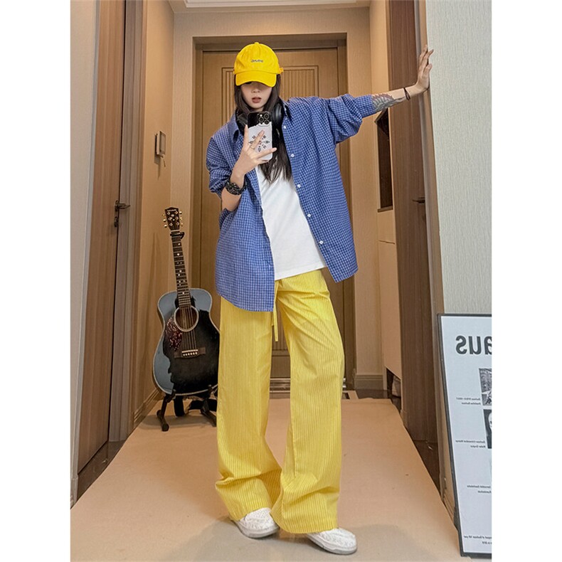 竖条纹休闲裤C7098-TP3568慵懒风休闲百搭宽松直筒长裤男女,男装休闲裤,电商A102
