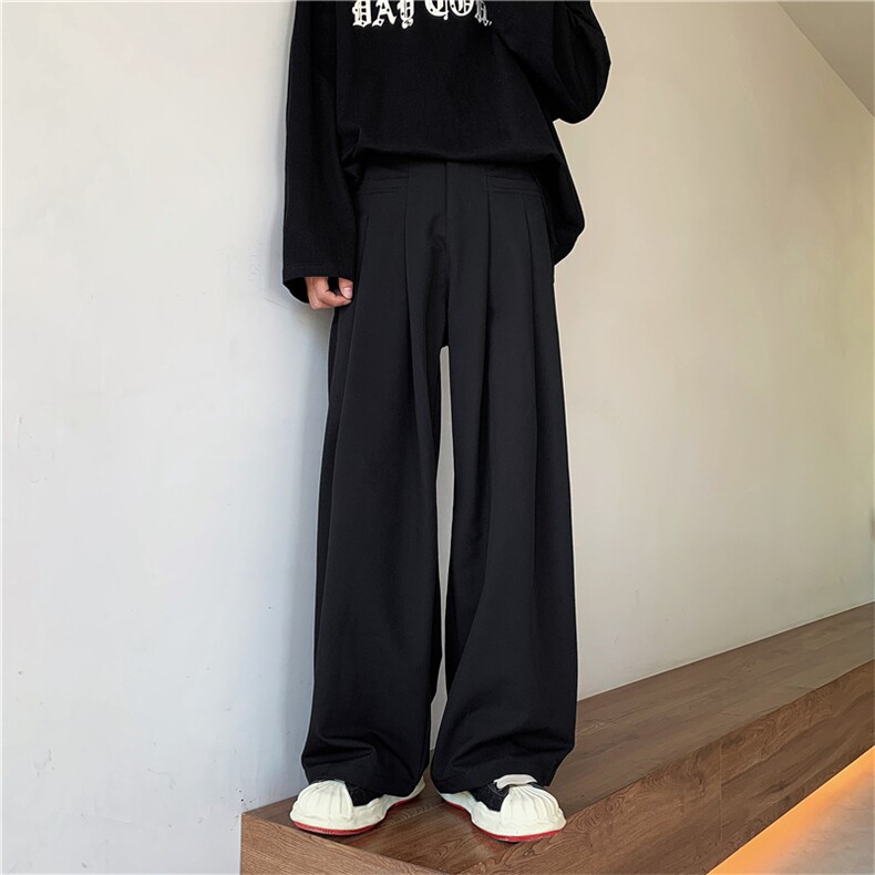 黑色坠感西装裤男直筒宽松ins潮流阔腿休闲长裤拖地K0926-P45,男装休闲裤,星座308B-1