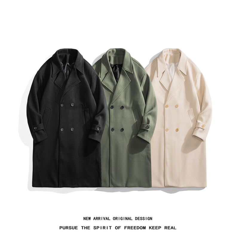 N9110/P110秋冬新款毛呢大衣男中长款双排扣呢子外套呢料大衣风衣，男装风衣，电商A141