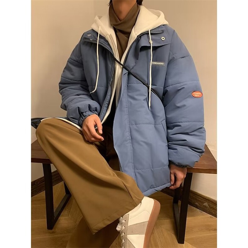 工装棉服男秋冬日系潮牌复古拼色美式vibe刺绣黑色外套W4207-P79图片
