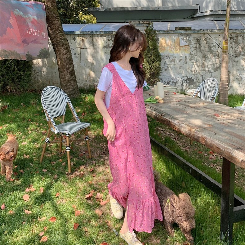 现货韩版粉色碎花减龄开叉两件套251-25109-P115-K168,女装连衣裙,浙宝189