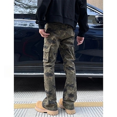美式复古拼接迷彩多口袋工装裤男女直筒微喇休闲裤子LK55P52，男装工装外套，星座1013-5