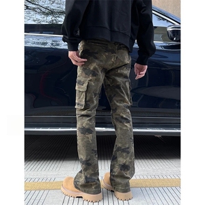 美式复古拼接迷彩多口袋工装裤男女直筒微喇休闲裤子LK55 P52图片