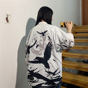 1港风夏季休闲情侣大码M-5XL潮流帅气七分袖衬衫男7854P45控68图片