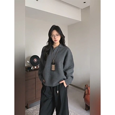 重磅秋冬北极绒亨利领毛衣开衫美式复古休闲慵懒风纯色翻领针织衫，男装针织衫/毛衣，电商A486