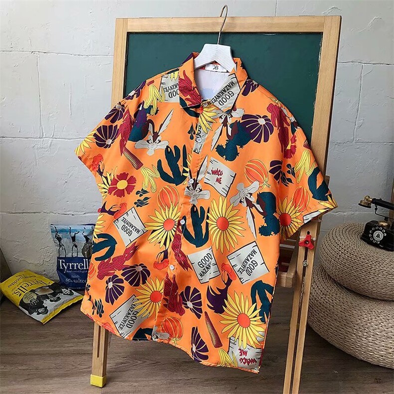 新款宽松衬衫时尚潮流衬衫夏威夷风短袖衬衫休闲外穿W1027-P25,男装衬衫,星座512-2