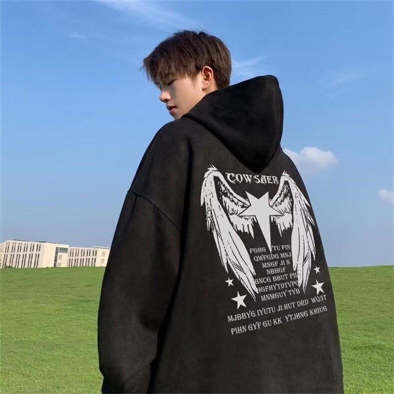 E29P38潮牌男连帽卫衣宽松2024秋冬新款翅膀时髦炸街外套,女装短外套,星座512-6