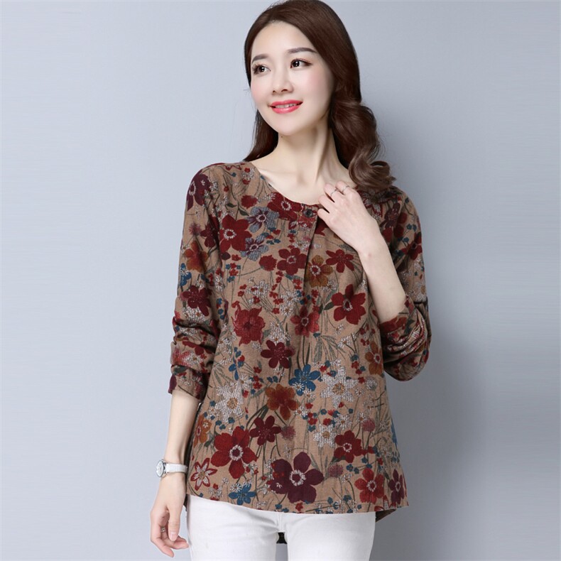 T恤印花拼接长袖宽松时尚百搭2021年春季，女装T恤，秋牧寒烟