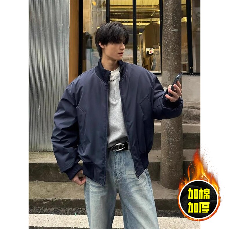 棉衣5W件现货冬季美拉德立领飞行夹克廓形高街棒球服加棉加厚外套,男装夹克,电商A486