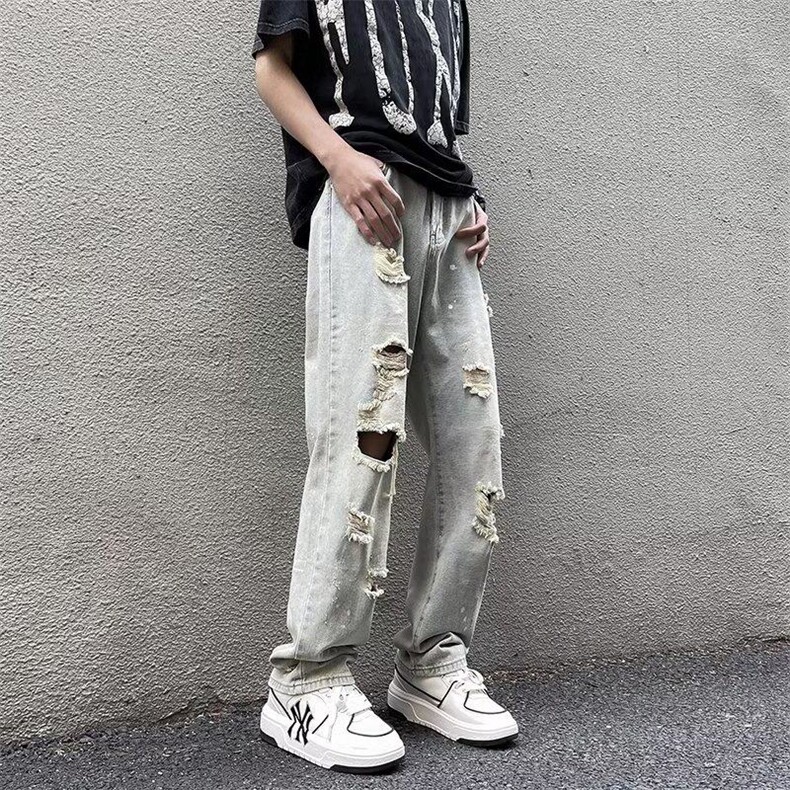 现货美式高街破洞水洗牛仔裤男直筒阔腿vibe裤子休闲裤E00133-p45,男装休闲裤,星座1008