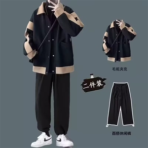 流行慵懒气质百搭时尚日系ins文艺潮流简约毛呢外套原宿新款图片