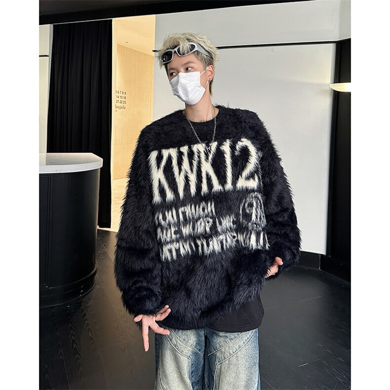 2025冬装大字母仿貂毛衣美拉德情侣复古毛毛针织衫A025-M042-P65,男装针织衫/毛衣,电商A025