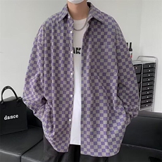 C499P36灯芯绒青少年常规无品牌棋盘格长袖衬衫男秋季美式，男装衬衫，星座512-6