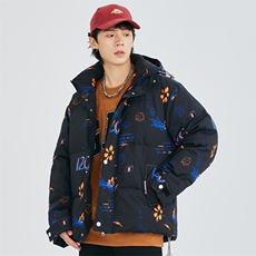冬季新款连帽保暖白鸭绒外套潮流涂鸦羽绒服A305-3743-P190控269，男装羽绒服，电商B306