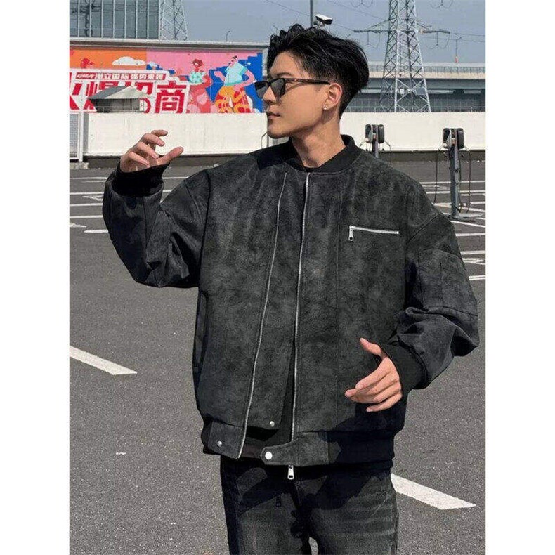 现货抖音品质网图春秋情侣外套皮夹克雾蓝JK309P65，男装夹克，星座1904A