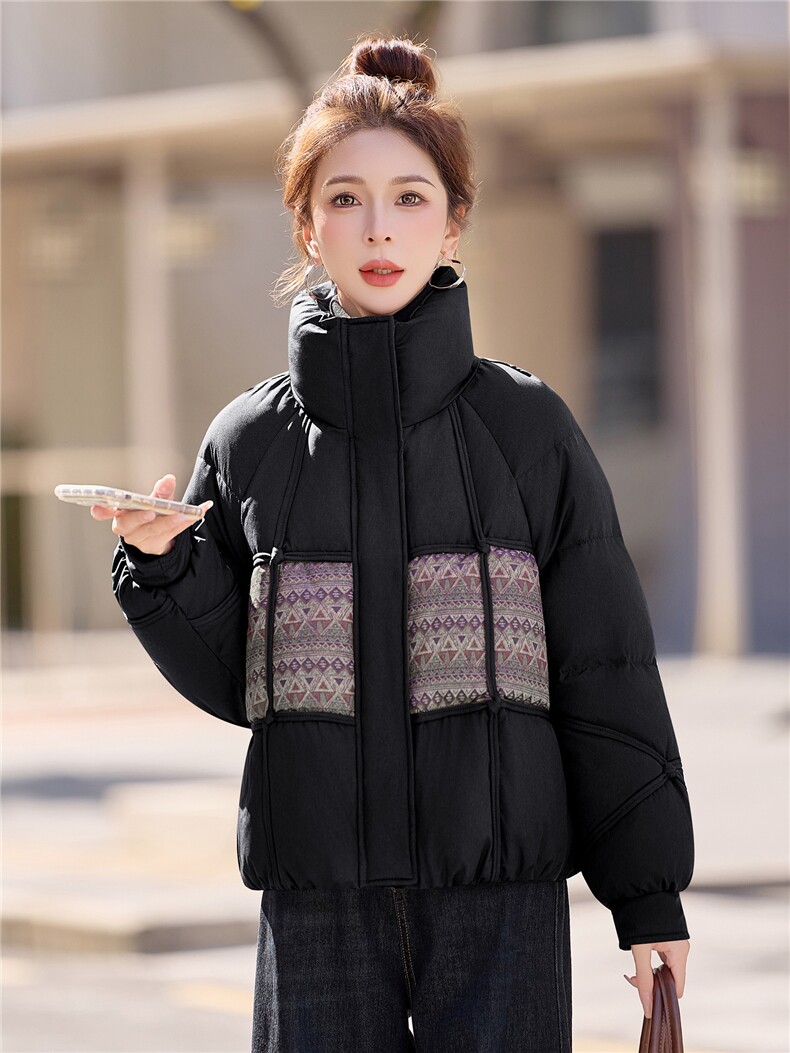休闲立领拼接宽松短款羽绒服女加厚保暖2025冬季新款,女装羽绒服,余墨