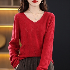 韩系v领针织衫女秋冬新款流行软糯毛衣慵懒，女装羊毛衫，邦太羊绒