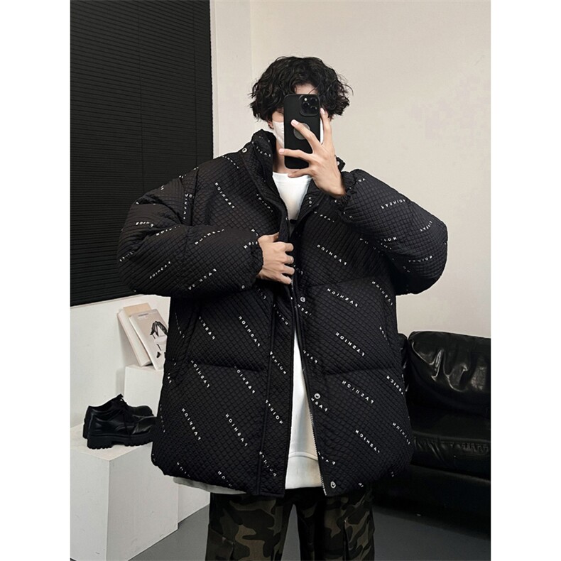 W8205P125控158华夫格印花棉衣冬季棉服外套宽松棉服情侣装男,男装棉衣,电商B205