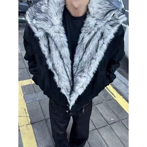 现货 美式宽松假两件狼王座山雕短款宽松棉服MY8225/P115图片