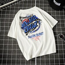 2021春夏新款日系网格潮流韩版宽松鲨鱼印花休闲男装T恤T88-P35，男装T恤，电商A009A（原A058A）