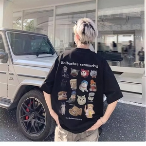 纯棉240g紧密赛络半袖后背猫猫印花t恤男生趣味猫咪短袖t恤男图片