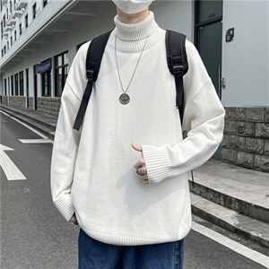 大量现货高领毛衣男秋冬痞帅ins宽松情侣纯色休闲针织衫 M182-P30图片