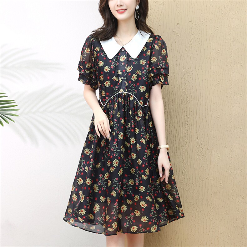 2022年夏季白色领腰间滚条潮流有范优雅甜美连衣裙,女装连衣裙,梦芯尔
