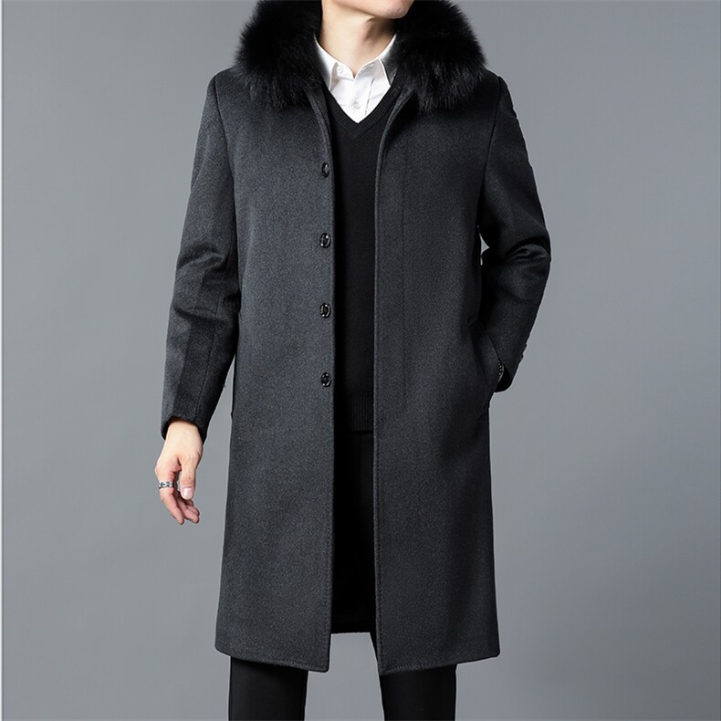 DZ6607钱塘2020-3冬季厚款商务休闲毛领长款中年男士毛呢大衣P240图片