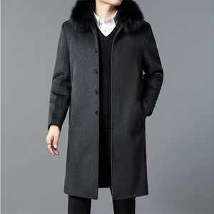DZ6607钱塘2020-3冬季厚款商务休闲毛领长款中年男士毛呢大衣P240图片