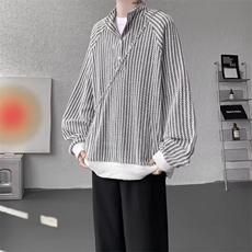 QC3335-P48美式竖条纹立领衬衫男女2025春秋季新款显瘦百搭，男装衬衫，电商B323A