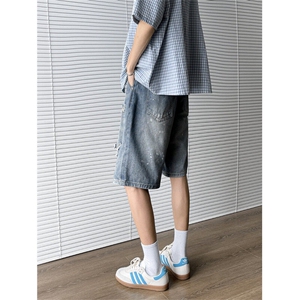 美式夏季做旧水洗破洞牛仔短酷男痞帅休闲宽松五分裤潮DK271-P45图片
