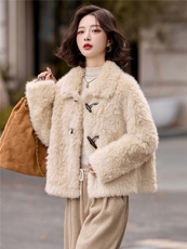 加厚保暖皮毛一体翻领短款外套女2025秋冬季宽松百搭洋气毛毛外套，女装羊羔毛/颗粒绒，流量+