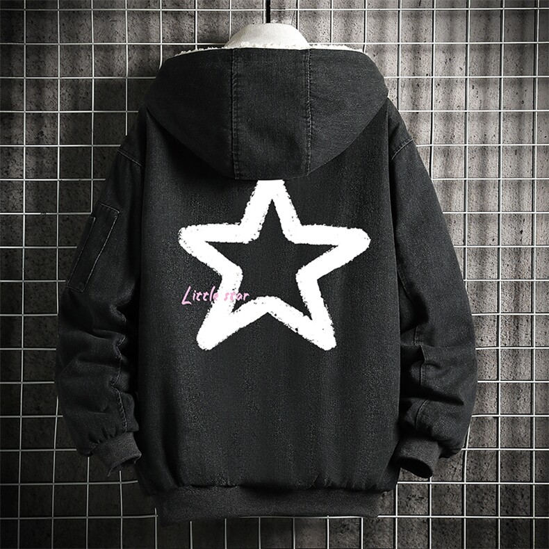 牛仔外套男大码加厚加绒衣男羊羔毛服男 NM53286-P140  网格图片