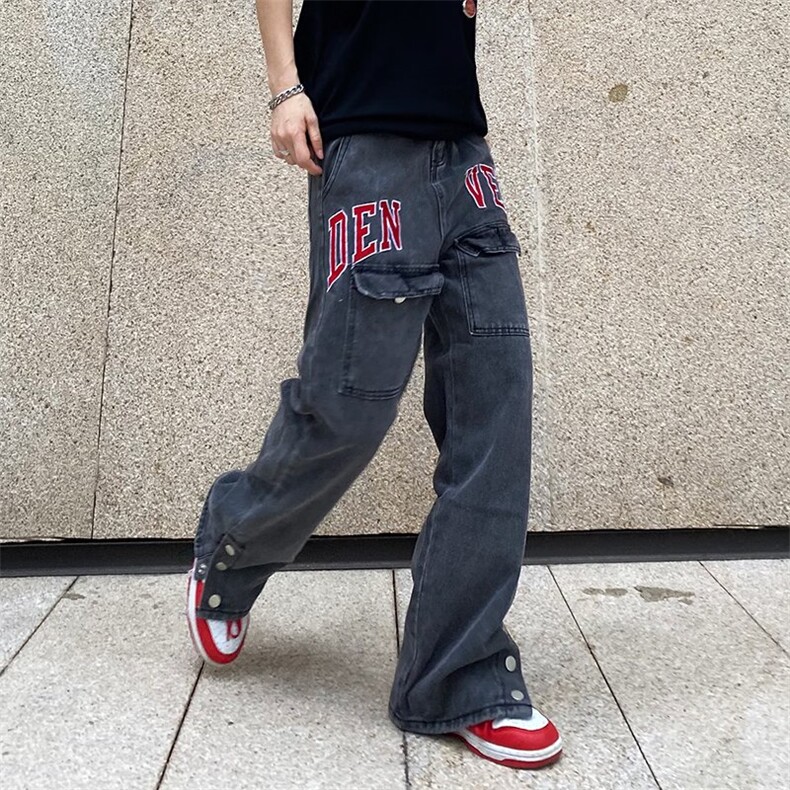 美式街头刺绣排扣裤脚牛仔裤多口袋嘻哈炸街NB08P58,男装牛仔裤,星座1116-2