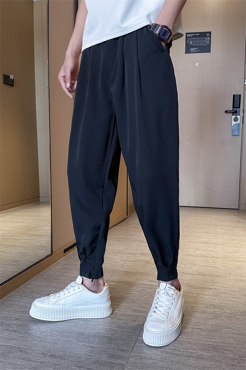 春夏季休闲裤小脚滑爽冰丝裤抖音拉链小西裤A210-K2195-P50,男装西裤,星座210-3