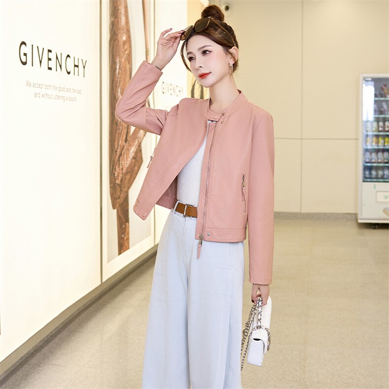 黑色皮衣外套女短款修身帅气机车皮夹克春秋新款流行时尚简约外套，女装套装/套裙，美拉德工厂直营店