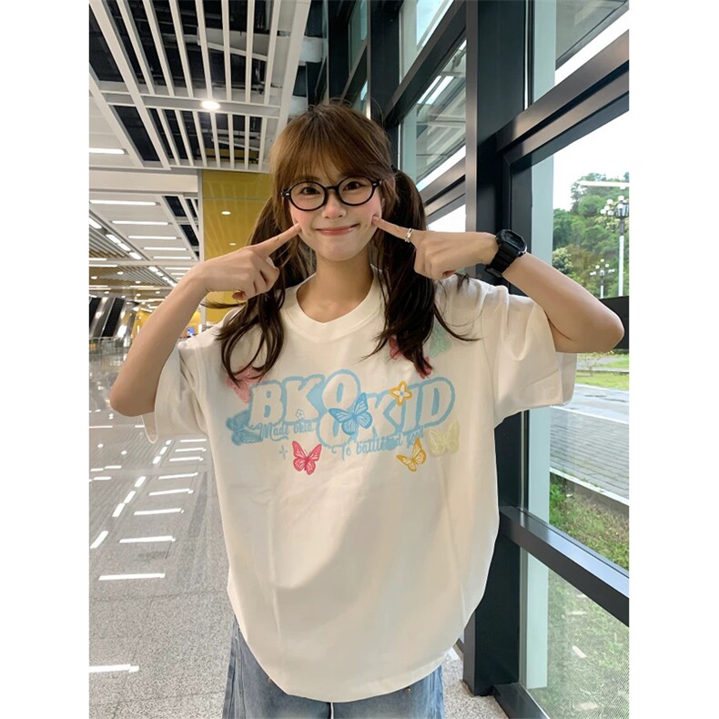 网图有货美式夏季立体蝴蝶字母短袖T恤男女情侣宽松上衣A618-P38,男装T恤,星座1505