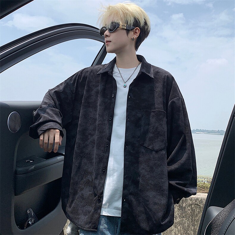 衬衫男秋季新款港风宽松大码灯芯绒扎染长袖衬衫CS8108-P42，男装衬衫，星座214-3