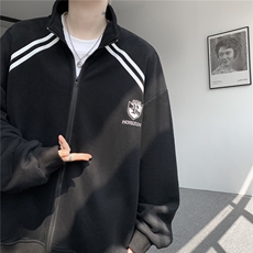 重磅条纹卫衣男开衫大码立领拼接上衣美式运动拉链外套JK5207/P65，女装短外套，电商B238