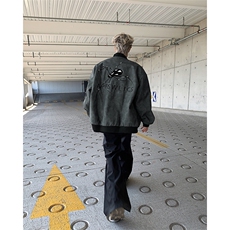 美式蜘蛛刺绣复古做旧PU皮衣飞行员夹克秋新款棒球服潮牌外套男女，男装夹克，星座505-2（原电商A260-1)