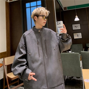 2025秋做旧斜拉链设计PU皮衣大口袋短外套机车服 PY9302图片