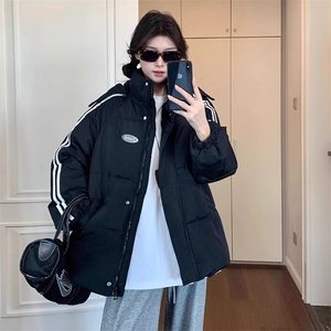 W584-P88 短款棉服女2025学生加厚黑色棉袄韩系小个子棉衣外套图片