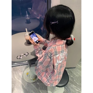 TC504-P48前后印花中长款休闲 格子衬衫外套图片