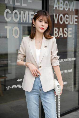 【新款现货】秋季星月美人胸针米白色气质小西装，女装西装，水锦红