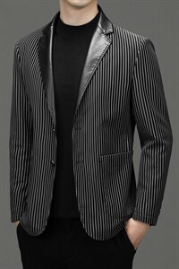 男2023秋季新款中年男士皮西服商务休闲西装薄款男装时尚外套图片