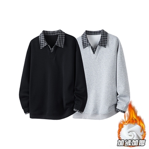 WY5562JR-P50特 控98 大码拼格子加绒加厚卫衣3D白底图图片