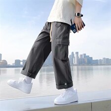 日系工装宽松阔腿裤男女ins潮流美式休闲百搭裤九分裤AK326-p30，男装休闲裤，星座1008