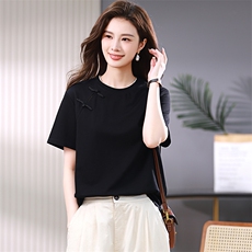 2024夏季新款盘扣T恤，女装T恤，小林双子