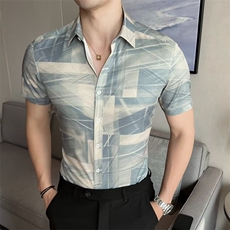 跨境美式高质量弹力绅士短袖衬衫短袖衬衫D010310B-1P45，男装T恤，星座310B-1