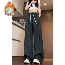 中性风加厚银狐绒宽松直筒休闲裤格子阔腿裤K5714J加绒-特P45控88，男装卫衣，电商A001